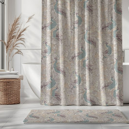 Pauwentuin in Beige Mauve Roze Eendenei Blauw Douchegordijn
