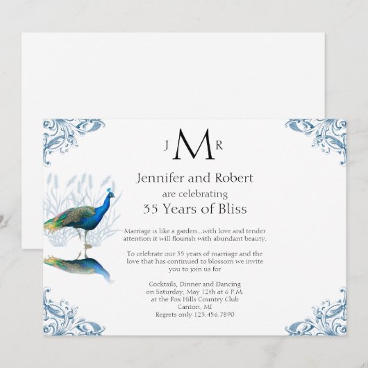 Pauwentuin in Blauwe Huwelijksverjaardag Kaart (Voorkant / Achterkant)