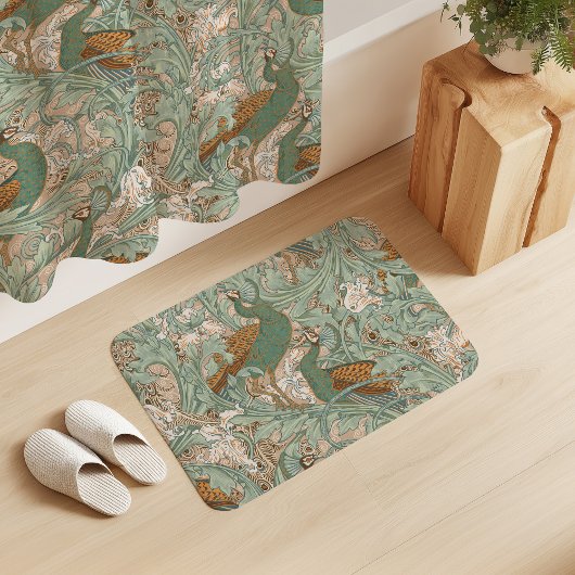 Pauwentuin in groenbeige mosterd badmat