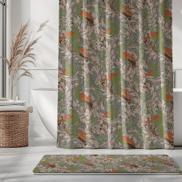 Pauwentuin in Oranje Groen Turkoois Beige Douchegordijn