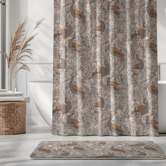 Pauwentuin in Saffraan Grijs Beige Douchegordijn
