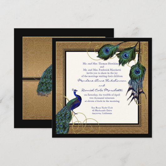 pauwenveer 7 - Formele elegante bruiloft Kaart (Voorkant / Achterkant)