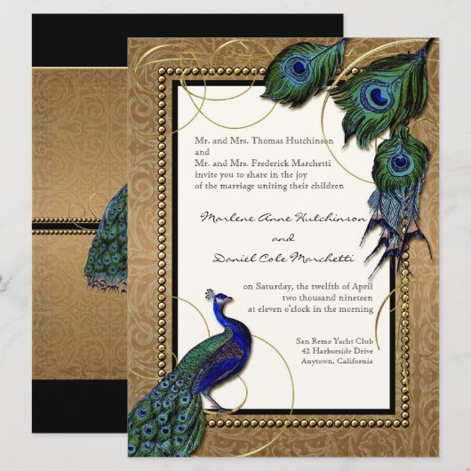 pauwenveer 7 - Formele elegante bruiloft Kaart (Voorkant / Achterkant)