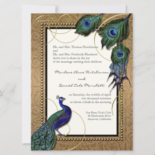 pauwenveer 7 - Formele elegante bruiloft Kaart (Voorkant)