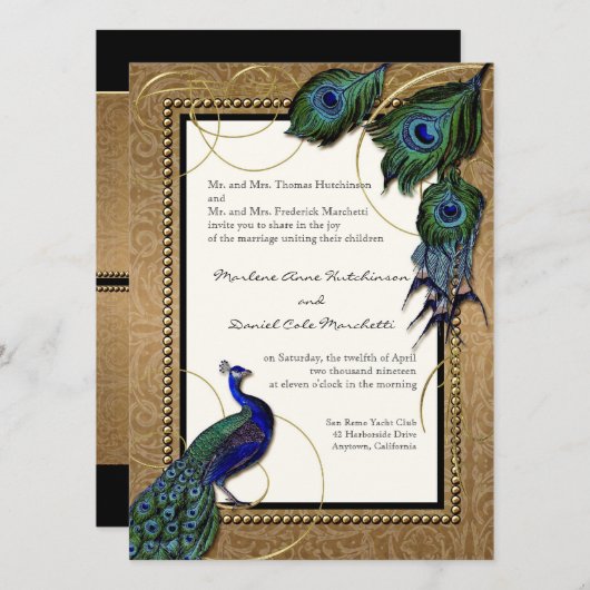  pauwenveer 7 - Formele elegante bruiloft Kaart (Voorkant / Achterkant)