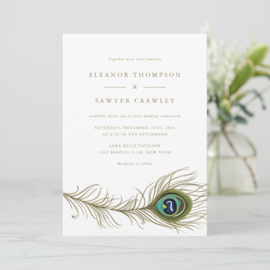  pauwenveer art deco bruiloft kaart (Staand voorkant)