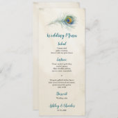  pauwenveer elegante boho Blauwgroen bruiloft Menu (Voorkant / Achterkant)