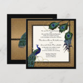 pauwenveer zwart goud elegante bruiloft kaart (Voorkant / Achterkant)