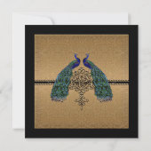 pauwenveer zwart goud elegante bruiloft kaart (Achterkant)