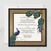  pauwenveer zwart goud elegante bruiloft kaart (Voorkant)