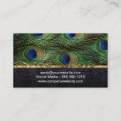 pauwenveren, leer, gouden versiering visitekaartje (Achterkant)