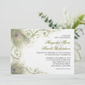 pauwenveren vintage bruiloft uitnodigingen (Staand voorkant)