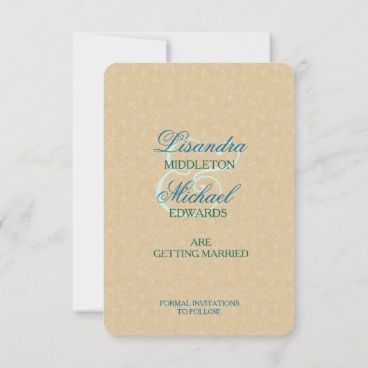 Pauwestaart Kant Elegantie Trouw Save The Date Kaart (Achterkant)