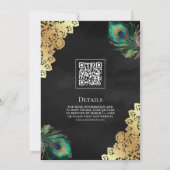 Pauwestaart QR-code Zwarte Moslim Bruiloft Kaart (Achterkant)