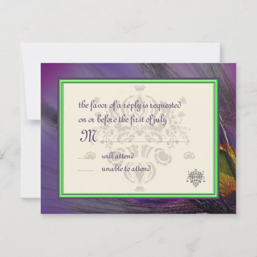 Pauwestaart uitnodigingen/psychedelische kleuren RSVP kaartje (Achterkant)