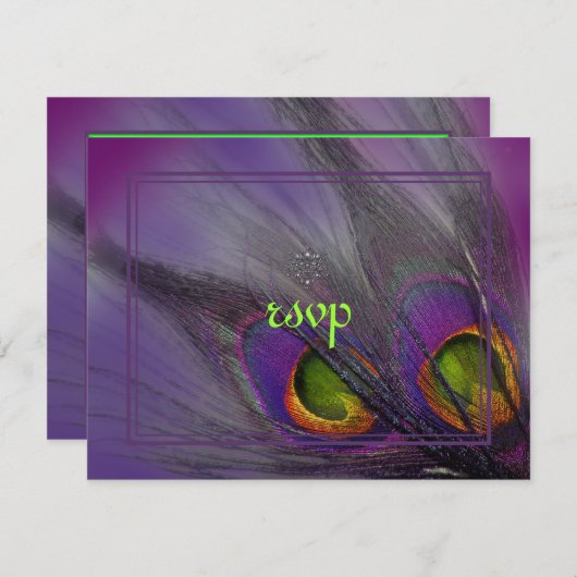 Pauwestaart uitnodigingen/psychedelische kleuren RSVP kaartje (Voorkant / Achterkant)