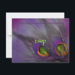 Pauwestaart uitnodigingen/psychedelische kleuren RSVP kaartje<br><div class="desc">Pauw in felle psychedelische kleuren om mee te gaan in de kleurtrends. lol...  Voor elke gelegenheid,  trouw uitnodigingen of uitnodigingen voor feesten met paarse achtergrond,  die aanpasbaar is.  Copyright © 2009 PixDezines.com en PixDezines op zazzle.</div>