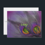 Pauwestaart uitnodigingen/psychedelische kleuren RSVP kaartje<br><div class="desc">Pauw in felle psychedelische kleuren om mee te gaan in de kleurtrends. lol...  Voor elke gelegenheid,  trouw uitnodigingen of uitnodigingen voor feesten met paarse achtergrond,  die aanpasbaar is.  Copyright © 2009 PixDezines.com en PixDezines op zazzle.</div>