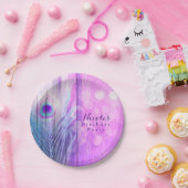 Pauwestaartveer Roze & Blauwe Boho Chic Aangepaste Papieren Bordje (Feest)