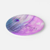 Pauwestaartveer Roze & Blauwe Boho Chic Aangepaste Papieren Bordje (Gekanteld)