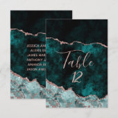 Pauwgroen & Roze Gouden Tafel Nummer Zitplaatsen Kaart (Voorkant / Achterkant)