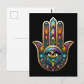 Pauwkleuren Hamsa met Gouden Derde Oog Briefkaart (Voorkant / Achterkant)