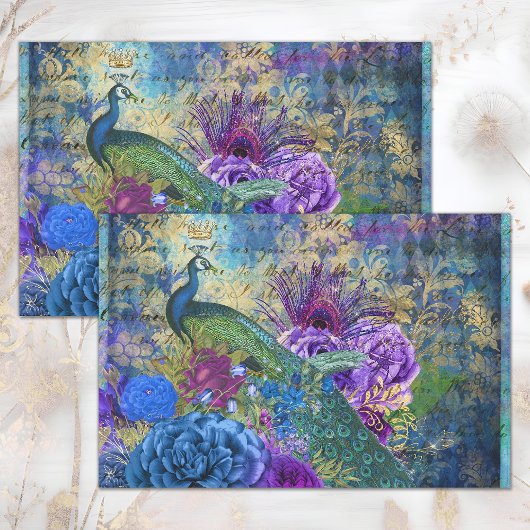 PAUWOOG-BLOEMEN-COLLASGE DECOUPAGE TISSUEPAPIER