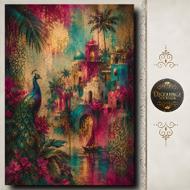 Pauwparadijs Decoupage Exotisch Dorps Kunst Tissuepapier