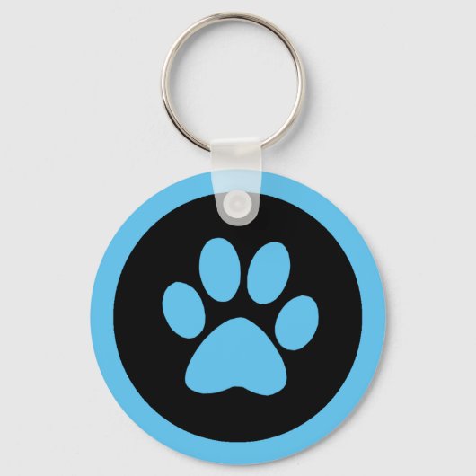 Pauwprint Button Sleutelhanger in blauw en zwart (Voorkant)