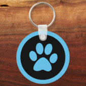 Pauwprint Button Sleutelhanger in blauw en zwart (Voorkant)