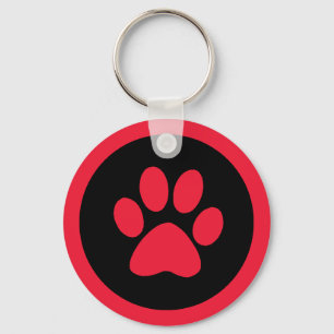 Pauwprint Button Sleutelhanger in rood en zwart