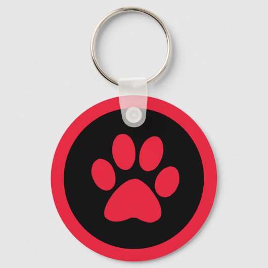Pauwprint Button Sleutelhanger in rood en zwart (Voorkant)