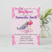 Pauwroze bloemige baby shower uitnodiging (Staand voorkant)