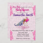 Pauwroze bloemige baby shower uitnodiging (Voorkant / Achterkant)