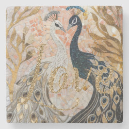 Pauwstaart Gouden Glitter Liefde Blush Roos Stenen Onderzetter