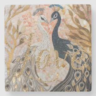 Pauwstaart Gouden Glitter Liefde Blush Roos Stenen Onderzetter
