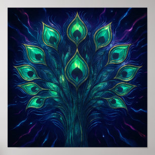 Pauwstaartpluim Puls: Fluwelen Juweeltoon Abstract Poster