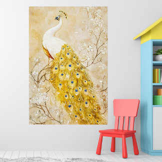 pauwthema muurkunst variërend van vintage-stijl poster