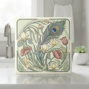 Pauwveer Art Nouveau bloemstuk #1 ID1193 Tegeltje