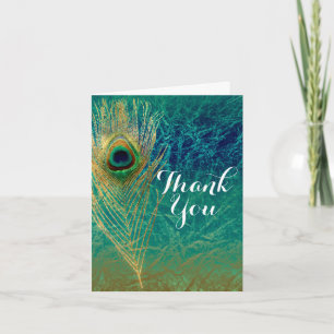 Pauwveer Blauw Turkoois Goud Boho Dankkaart Bedankkaart