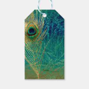 Pauwveer Blauw Turkoois Goud Exotisch Favor Gesche Cadeaulabel