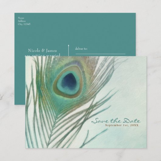 Pauwveer Boho Chic Waterverf Save the Date Aankondigingskaart (Voorkant / Achterkant)