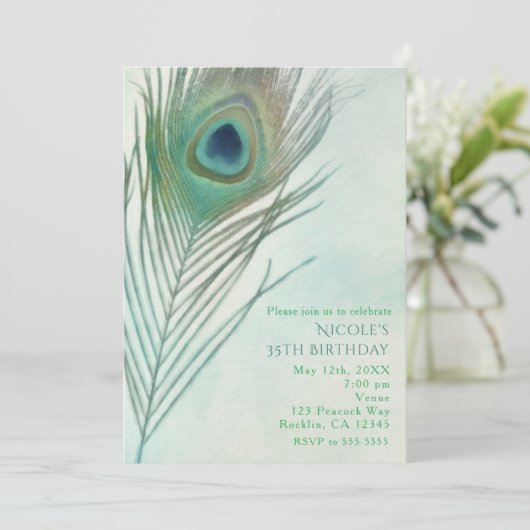 Pauwveer Boho Chic Waterverf Uitnodigingen (Staand voorkant)