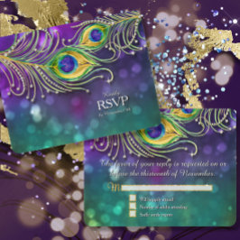 Pauwveer Bruiloft Goud Glitters Bezet RSVP Kaartje