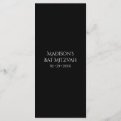 Pauwveer Chic Glitter Paarse Bat Mitzvah Menu (Achterkant)