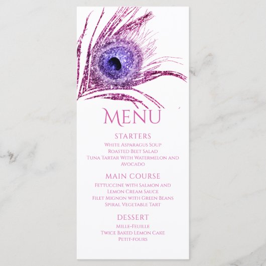 Pauwveer Chic Glitter Roze Bat Mitzvah Menu (Voorkant)