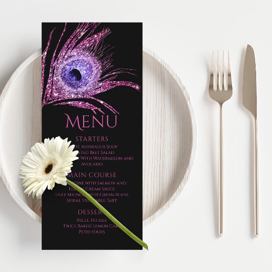 Pauwveer Chic Glitter Roze Bat Mitzvah Menu