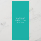 Pauwveer Chic Glitter Turquoise Bat Mitzvah Menu (Achterkant)
