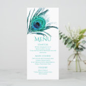 Pauwveer Chic Glitter Turquoise Bat Mitzvah Menu (Staand voorkant)
