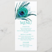 Pauwveer Chic Glitter Turquoise Bat Mitzvah Menu (Voorkant)